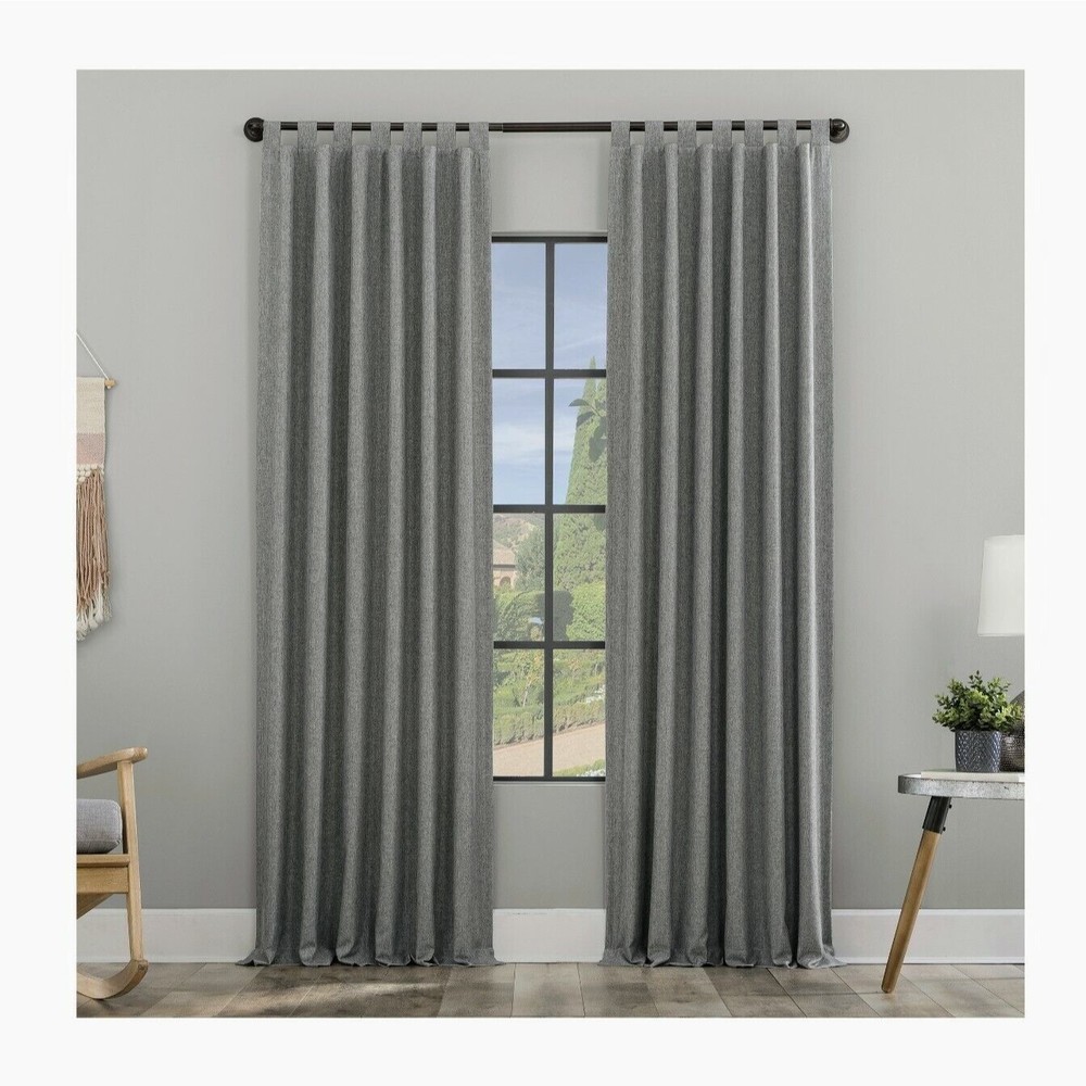 2x Clean Window Heathered Texture 50x84in Anti-Dust Curtain Grey Tab Panel NEW - Picture 5 of 5